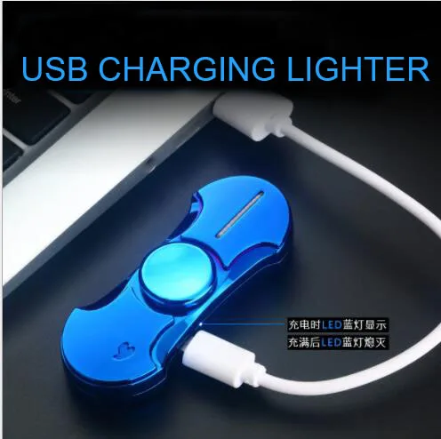 New multi-functional USB charged fingertip gyro lighter personality creative rotary color LED cigarette tungsten wire | Дом и сад
