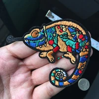 colorful chameleon lizard embroiderey patch for clothing iron on patches applique embroidered badge