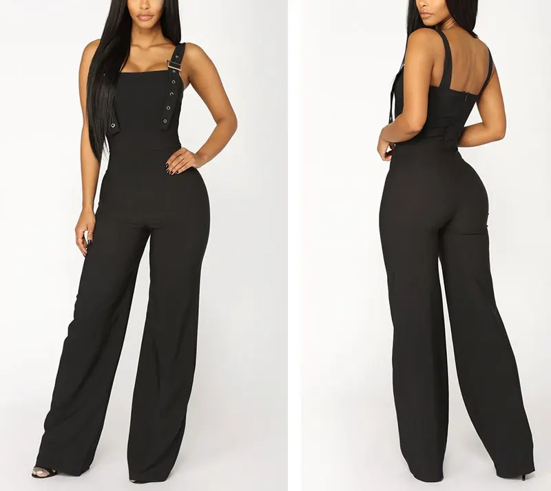 Miessial Black high waist jumpsuit romper Women sexy tank wide leg long jumpsuit Winter streetwear playsuit jump suit overalls