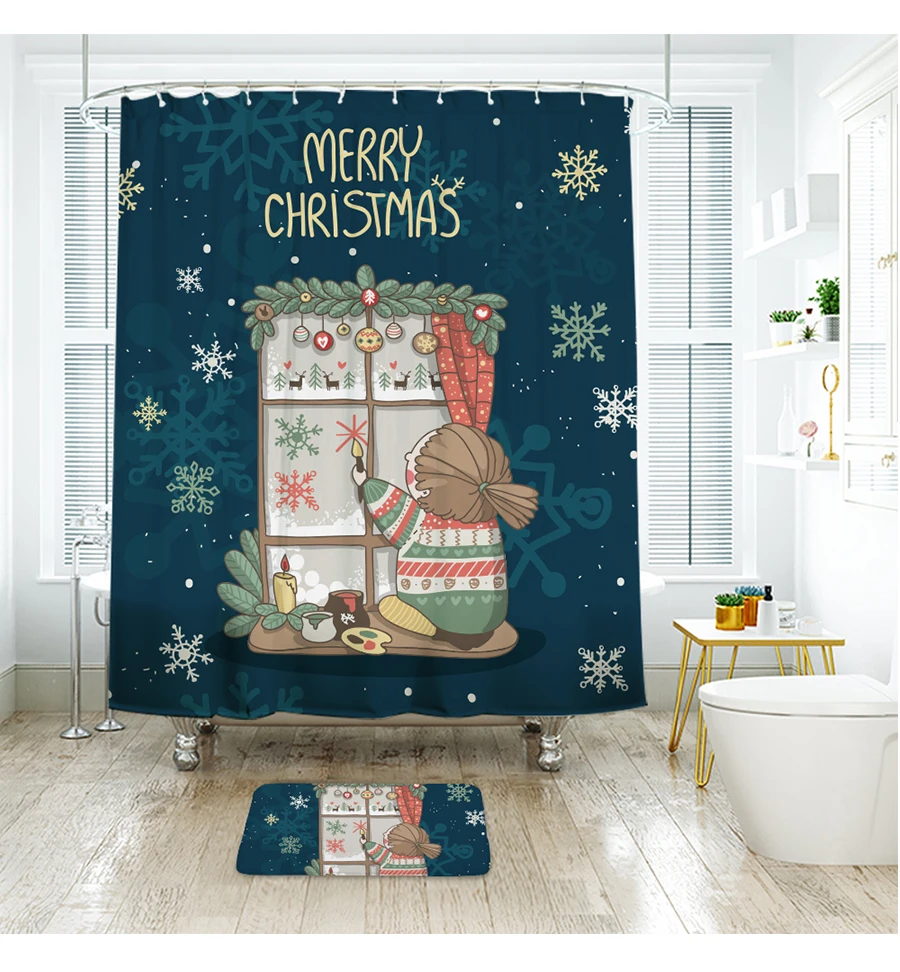 IBANO Merry Christmas занавеска для душа Водонепроницаемый полиэстер ткань занавеска для ванной комнаты с 12 шт. Пластиковые Крючки коврик