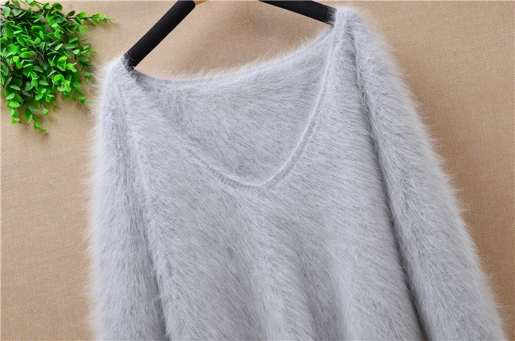 Элегантный Модный глубокий v-образный вырез настоящие плюшевые Ангорский кролик