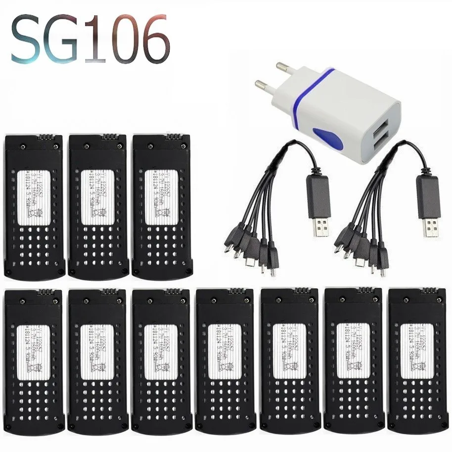 

Original 1600mAh 3.7V Lipo Battery with 10-port Charger For SG106 RC Helicopter Quadcopter Spare Parts 3.7v Drone Battery 10pcs