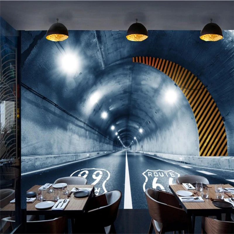 

beibehang Large Custom Wallpaper High - quality Tunnel 66 Road Backdrop Decorative Painting