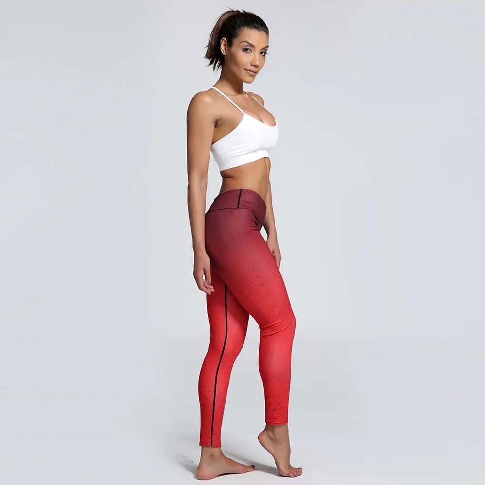 Спортивные Леггинсы с эффектом пуш ап красные модные эластичные облегающие