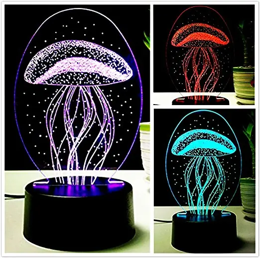 Светодио дный настольная лампа 3D Медузы рыбы ночник USB Сенсорный переключатель