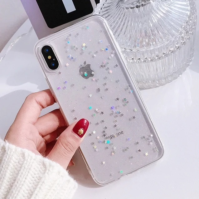 Чехол для iphone XS Max XR прозрачный силиконовый чехол с блестящими звездами X 10 max