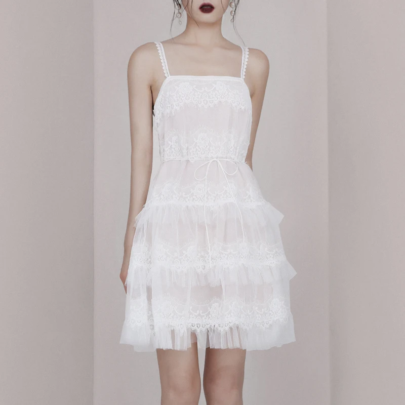 INDRESSME 2019 Новое Кружевное Сетчатое мини-платье на бретельках со шнуровкой в