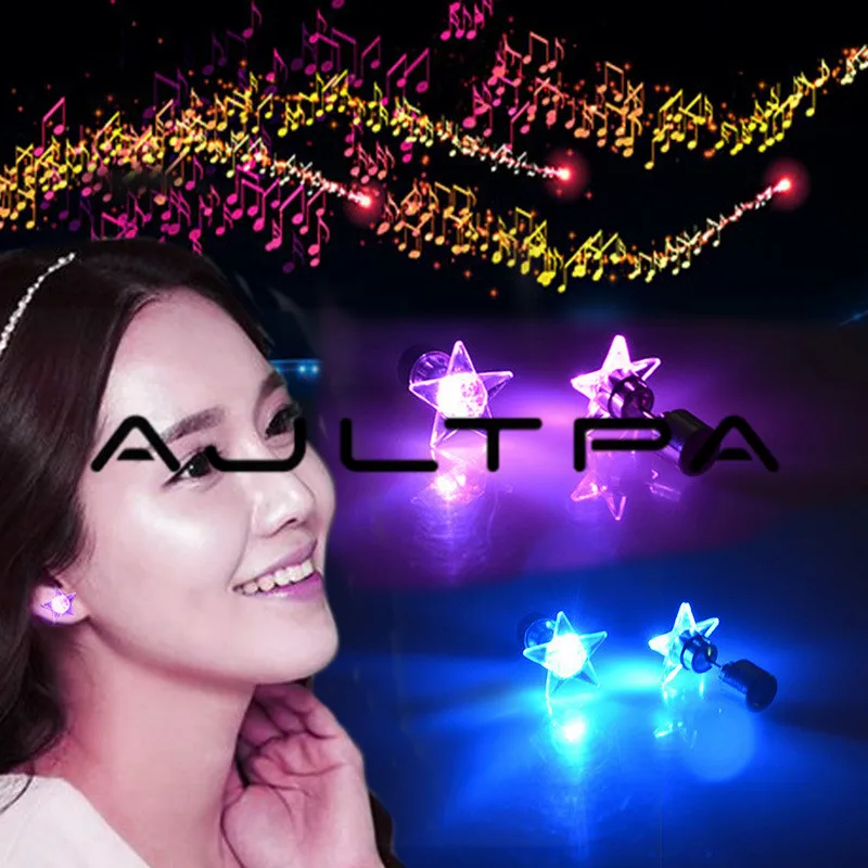 

Round Star Heart LED Earring Light Up Bright Stud Earrings Star Glowing Ear Stud For DJ Dance Party Bar Girl