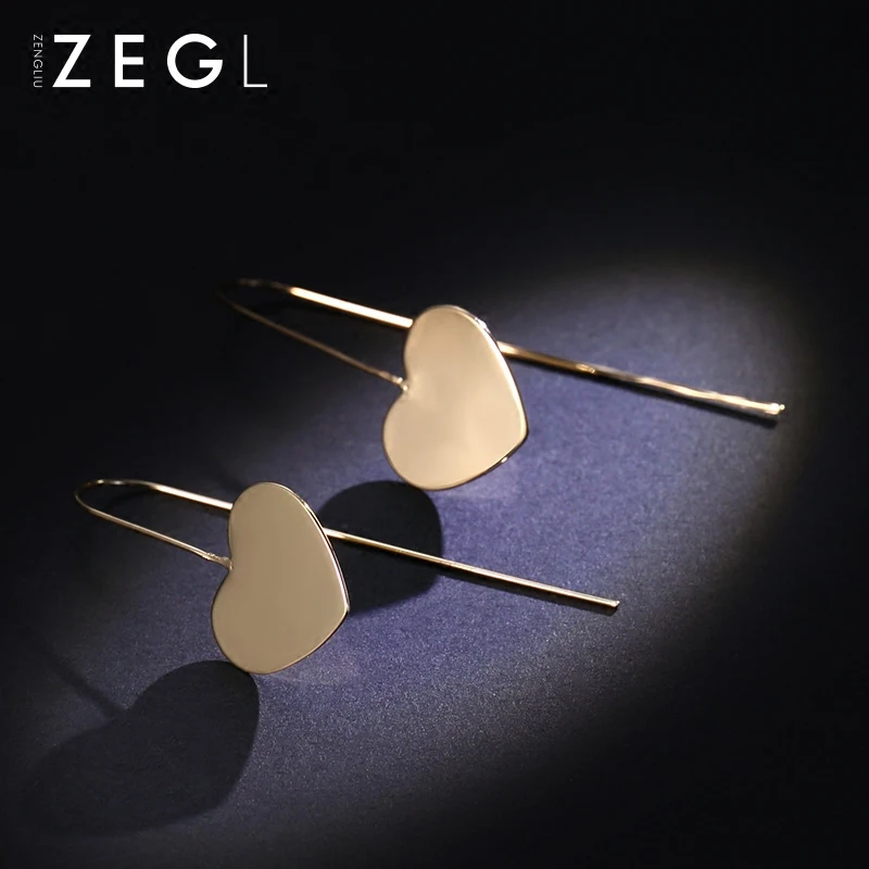 Женские простые серьги ZEGL темпераментные длинные в форме сердца ювелирные