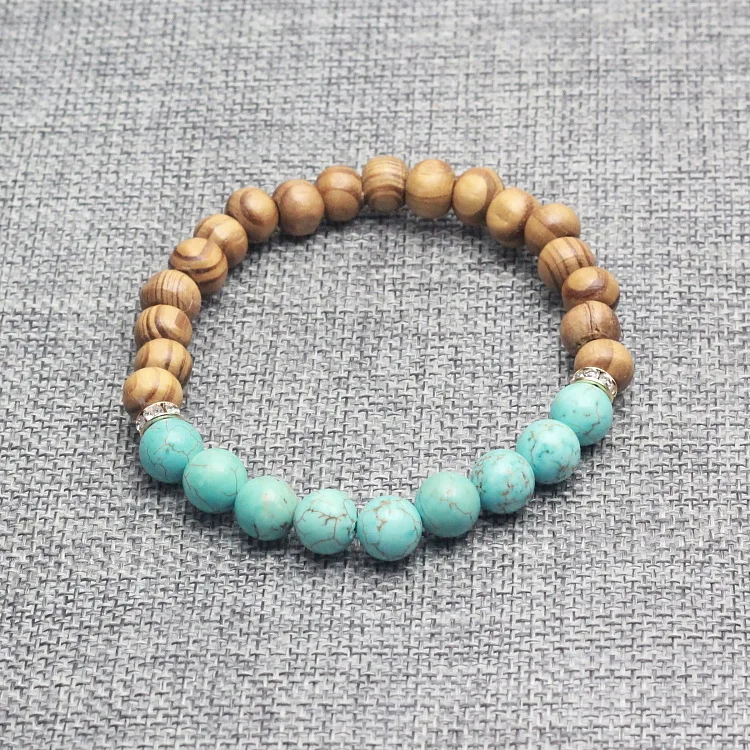 Натуральные камни браслет из деревянных бусин для мужчин и женщин Лава бирюза