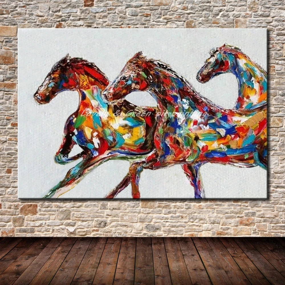 

Hand Painted Canvas Painting Arts Poster Hand Made Three Horses Animal Oil Paintings Wall Art Picture For Living Room Wall Decor