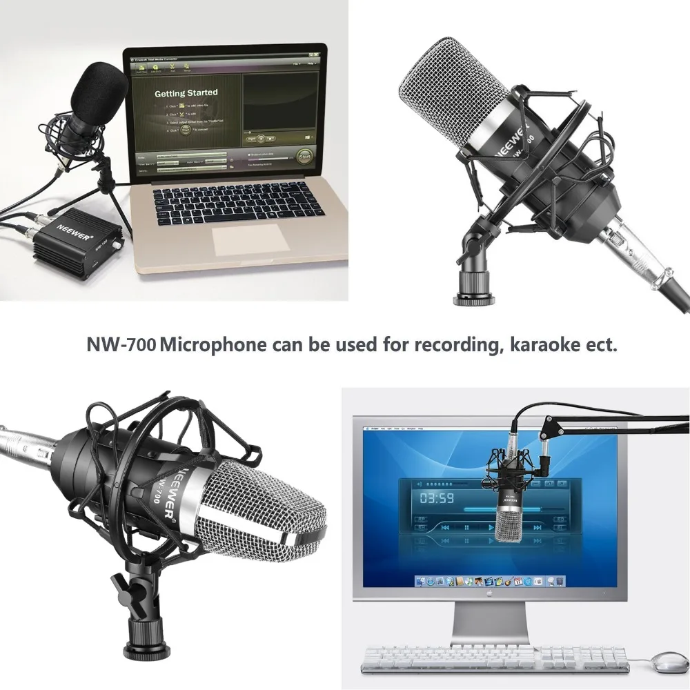 

Neewer NW-700 Pro Condenser Microphone(Black/Silver) and Monitor Headphones Kit with 48V Phantom Power Supply, Boom Scissor Arm