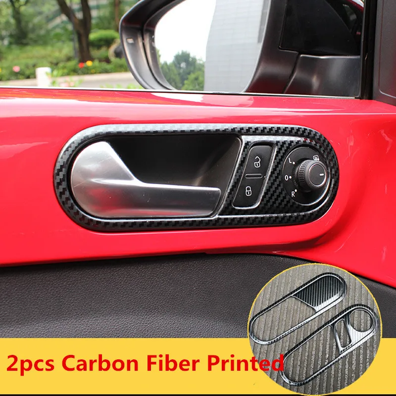 Carbon FIber Printed 2шт автомобиля интерьер дверные ручки литье отделка Стайлинг наклейка крышка для Volkswagen Beetle 2012 2013 - Название цвета: Carbon FIber Printed