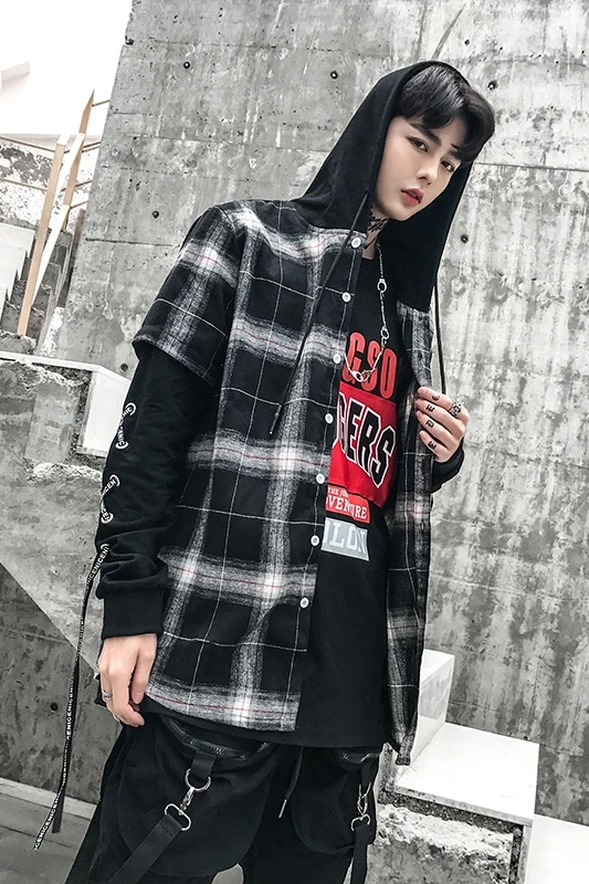 Be.YuMiao Plaid Dress Shirts Mens Hip Hop plaid shirt in man clothing Long Sleeve Male Casual Cotton Extended Streetwear | Мужская