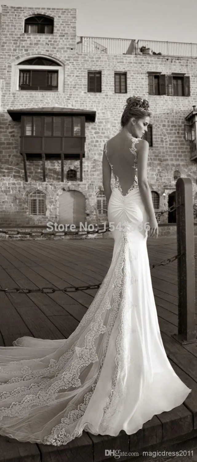 Mermaid Wedding Dresses 2015 Galia Lahav Summer Lace Bare Back Dress Bridal Gown Sheer Straps Tiers Sweep-train | Свадьбы и