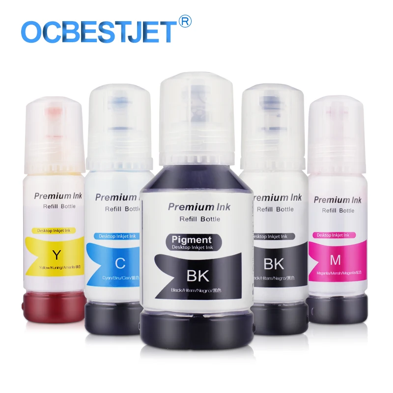 

105 106 EcoTank Ink Bottles T105 T106 Ink Series Refill Dye Ink For Epson EcoTank ET-7700 ET-7750 Printer (BK PBK C M Y)