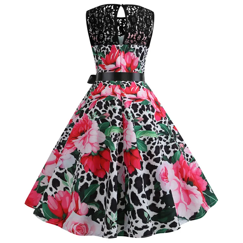 Red Elegant Party Dress Women Summer Lace Vintage Dress Vestidos 50s 60s Rockabilly Swing Dress Casual Plus Size Midi Dresses
