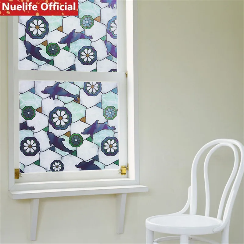 

45x200cm Color Dolphin Pattern glass Film kids Room Kindergarten Living Room Bedroom Bathroom Kitchen sunscreen Window Film A