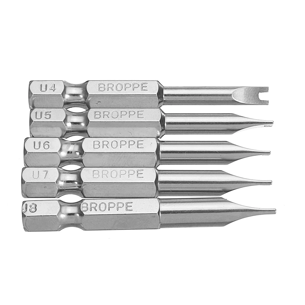 Broppe 5 шт. 1/4 дюймов шестигранный, магнитный u-образный отвертка Биты инструменты 50 мм длина U4 U5 U6 U7 U8 набор ручных инструментов S2 u-образный