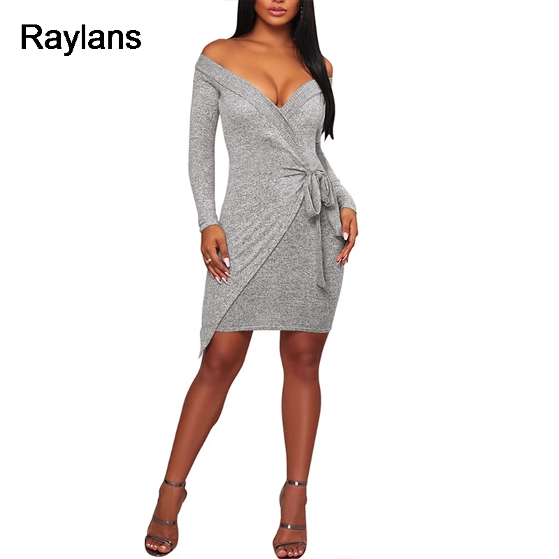&quotРэйланов&quot с длинным рукавом Туника сексуальное платье 2018 Глубокий V от
