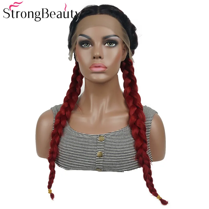 StrongBeauty синтетический кружевной передний Плетеный парик коричневые/красные