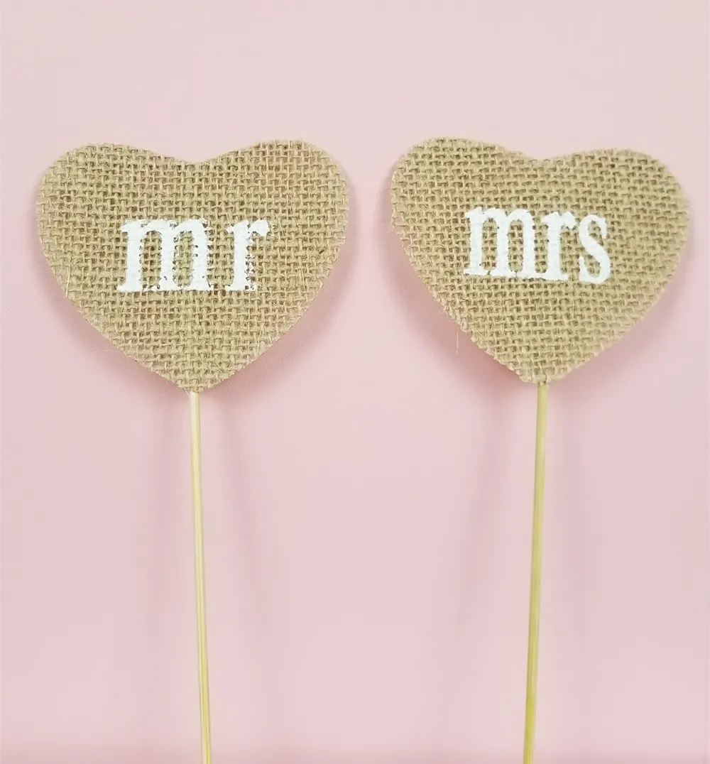 Абрикос 2 шт./компл. Mr Mrs в форме сердца флаг из натурального джута Мешковина