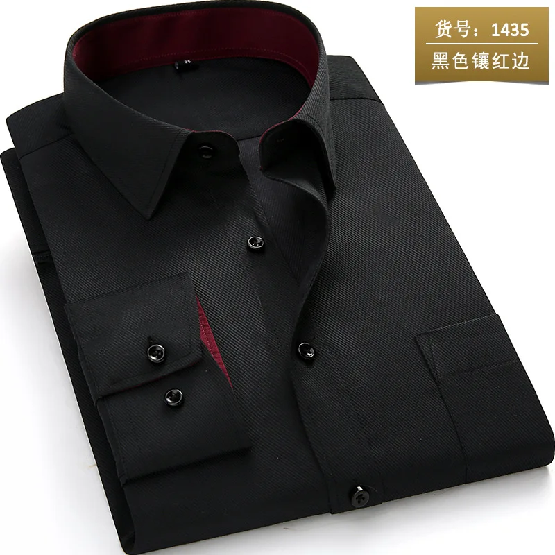 1435 twill black Новое поступление, мужская рубашка с длинным рукавом, повседневная однотонная/саржевая Рабочая Рубашка, деловые официальные рубашки, мужская рубашка, большие размеры - Цвет: 1435 twill black