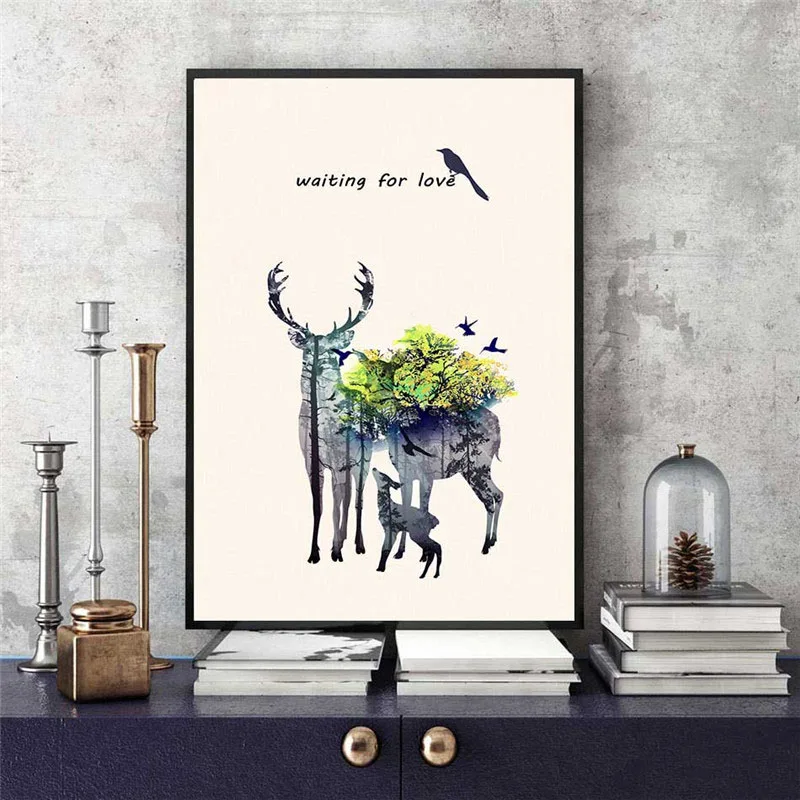 HAOCHU Europe And American Decorative Painting Elk Money Tree Flowers Love Bird Home Living Room Bedroom Study Mural Wall Poster | Дом и сад