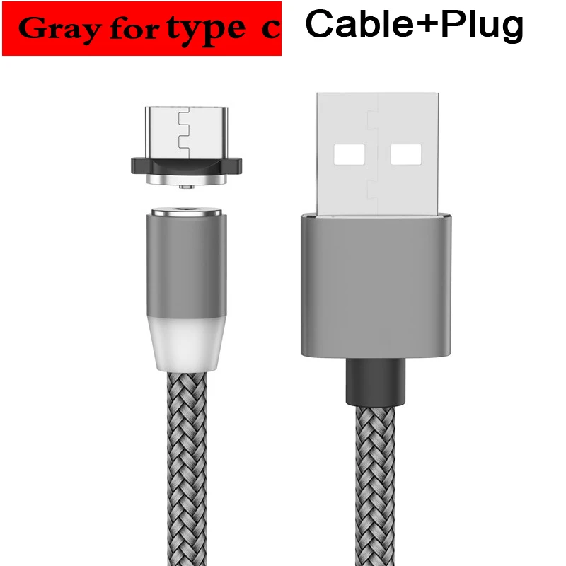 Moskado Магнитный адсорбционный кабель для IOS штекер USB кабель Быстрая Зарядка Тип C USB магнитное зарядное устройство Micro USB кабель для передачи данных для iphone - Цвет: For Type C Gray