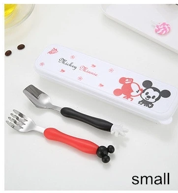 small mickey 2 шт. нержавеющая сталь набор ложка и вилка Kawaii Микки и Минни Маус набор посуды для детей мультфильм кухня интимные Аксессуары Инструмент - Цвет: small mickey