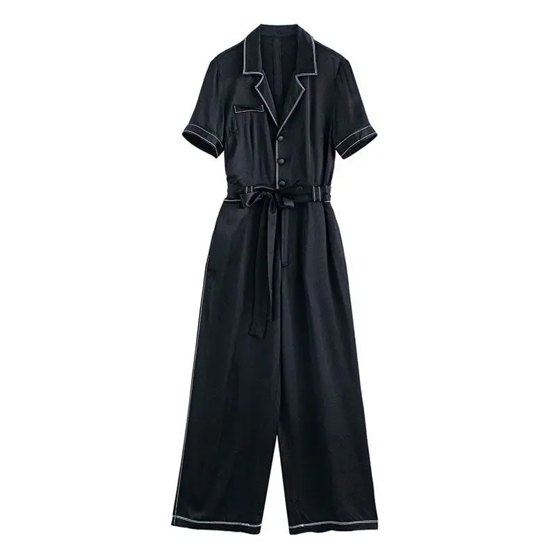 

2019 Fashion Plus Size Summer Jumpsuit Women 5XL Long Romper Thin Section Wide Leg Pants Lapel OL Lady One-piece Overalls f1180