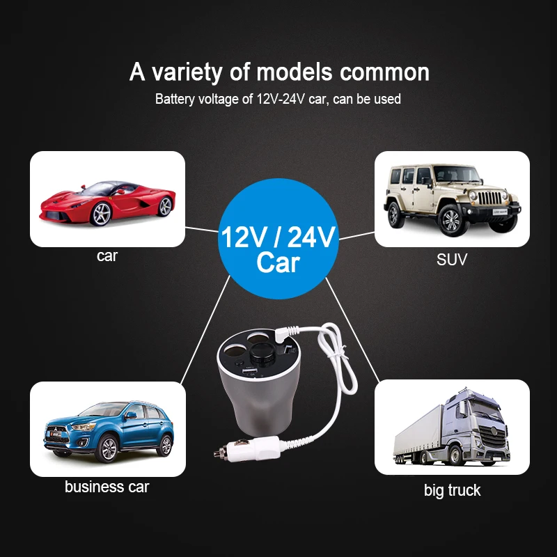 Чашки автомобильное зарядное устройство многофункциональный дисплей 2USB DC12-24V