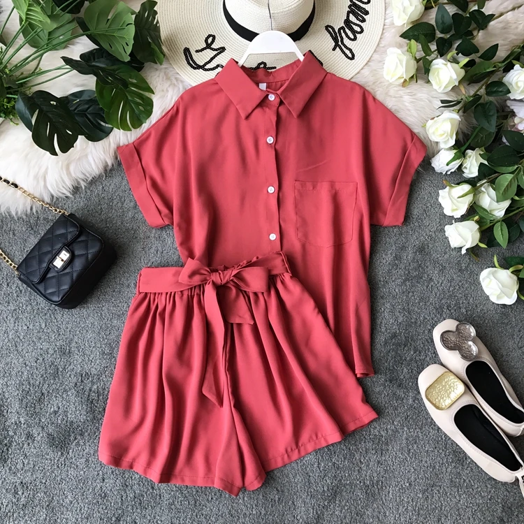 Женский Повседневный костюм ALPHALMODA рубашка с коротким рукавом + шорты комплект из