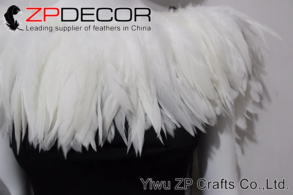 ZPDECOR петух перо производитель 6-8 дюймов ручная работа белый нанизанный петух Schlappen перьев для свадебного украшения