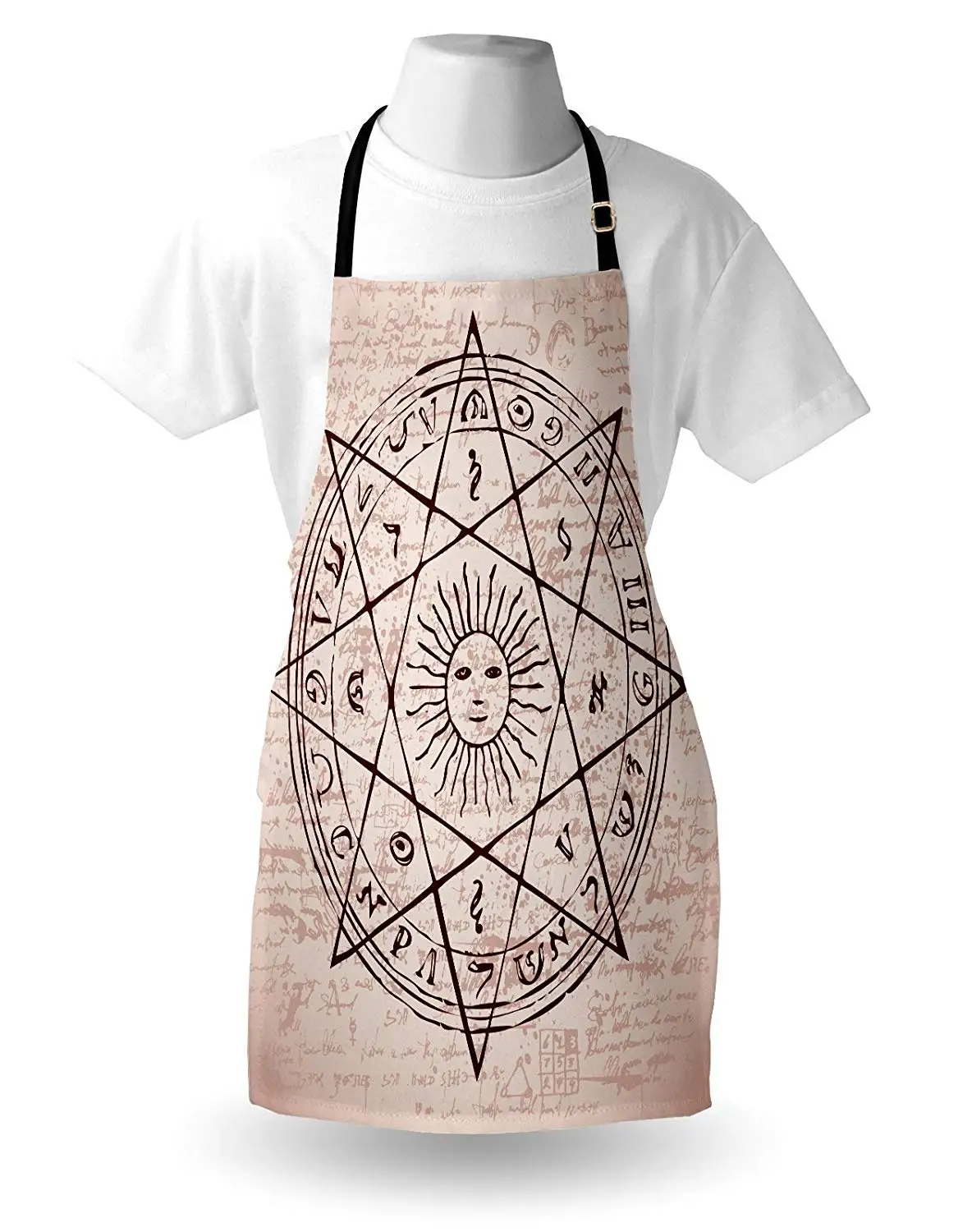 Occult Apron Sacred Geometry Symbols of Sun in Octagonal Star with Magical Inscription Kitchen Accessories for Cooking Baking | Дом и сад