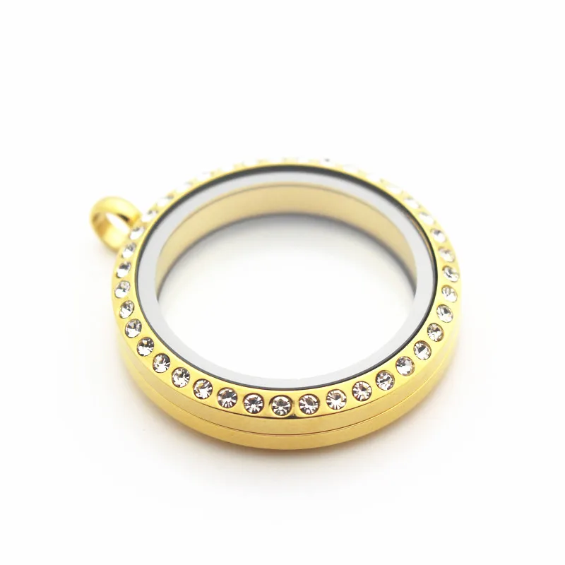 Newest 30mm Silver Crystal Stainless Steel Twist Floating Locket Necklace Round Sparkles Screw Open Glass Memory |