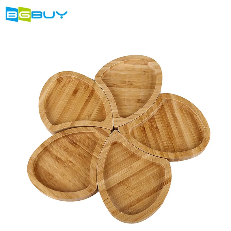 5 сетки разделенные Твердые бамбуковые специальные тарелки для посуды