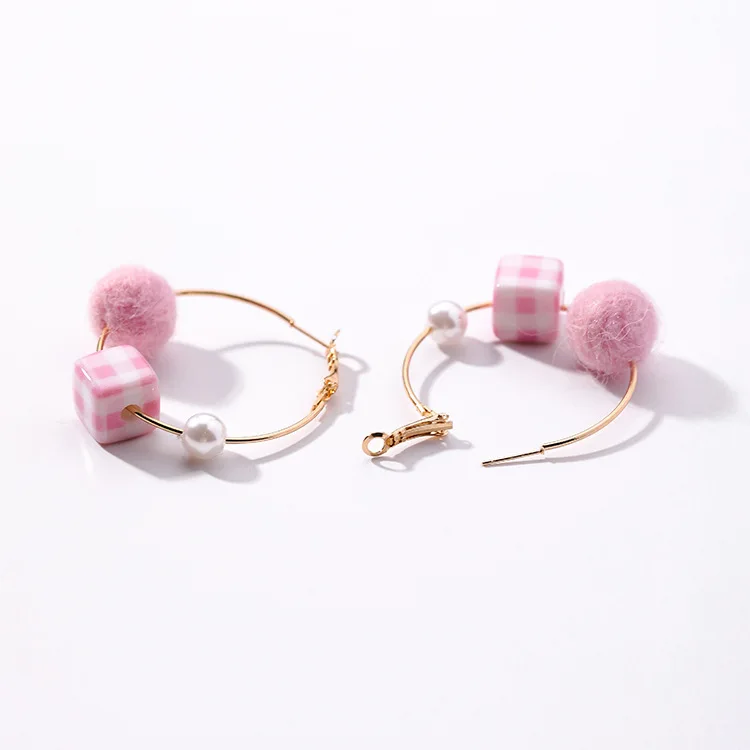 New Arrival Women's Cotton ball Pearls Hoop Earrings Lovely Ins Popular colorful fashion jewelry vintage Retro | Украшения и