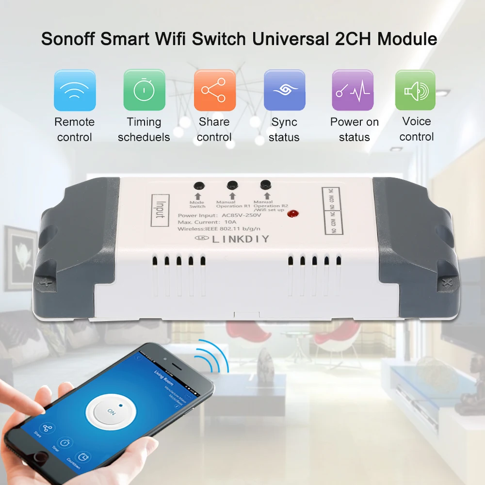 Универсальный умный Wifi переключатель модуль управления Лер 2CH AC85-250V беспроводной переключатель таймер телефон приложение дистанционное управление для Alexa Google дома