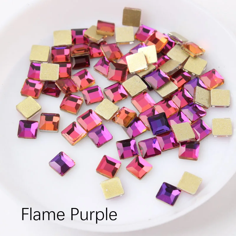 Flam Purple Горячая Распродажа квадратном каблуке смешанных цветов, размером 4X4 мм, для украшения ногтей 10 видов цветов красивые стразы crystal Stone 30/100 шт для 3D украшение для ногтей - Цвет: Flam Purple