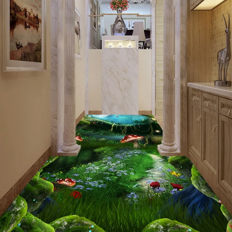 

Free shipping floor custom living room self-adhesive photo Forest path Bathroom kitchen bedroom 3D flooring wallpaper flowers