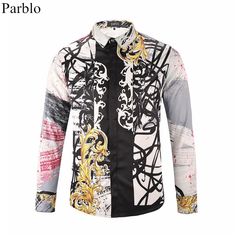 Parblo New Fashion Men Male Shirt 3D Print Shirts Novelty Contrast Color Slim Fitness Casual Brand Vintage Dress Party Clothing |