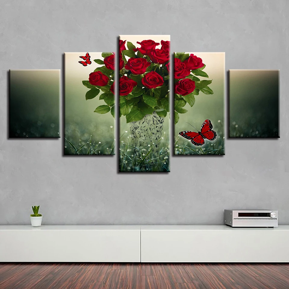 Flower Poster Rose Red Yellow White Purple Blue Pink Black Wall 5 Pictures Living Room color Painting Art Anime Home Decor 47 | Дом и сад