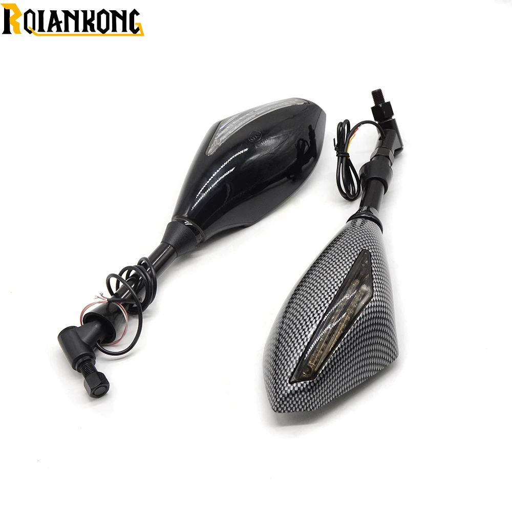 8 мм 10 мотоциклетные Светодиодные поворотники Зеркала из углеродного волокна для