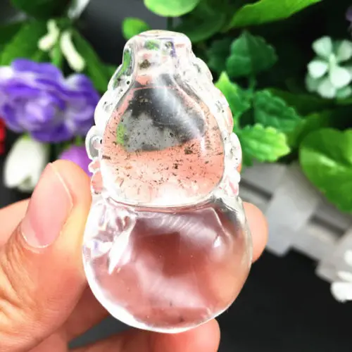 

Natural quartz crystal green ghost crystal carved gourd