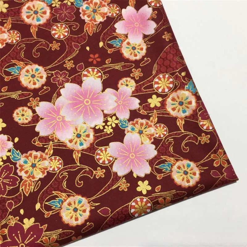 dark red sakura Хлопок японский стиль бронзовая реактивная печать/окрашивание облаков Цветок сакуры ткань для Ручная работа для Сумки Ремесло стеганая одежда - Цвет: dark red sakura
