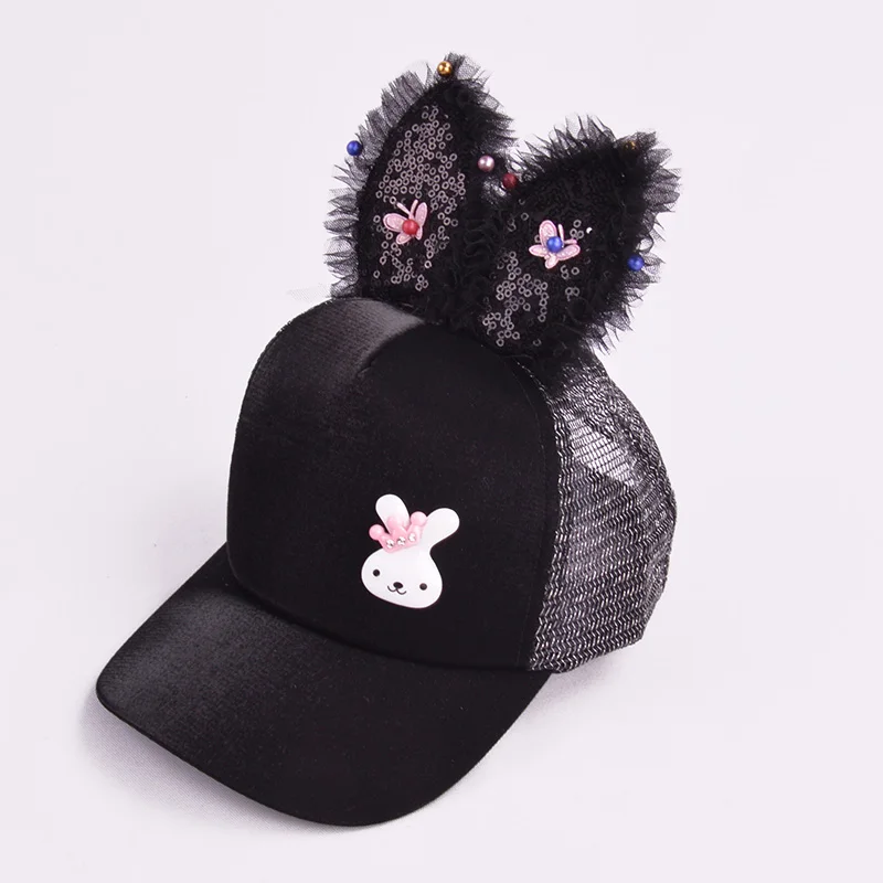style 4 black Модные детские бейсболки с блестками для девочек и мальчиков, Детская кепка с ушками, милые летние детские регулируемые кепки в стиле хип-хоп - Цвет: style 4 black