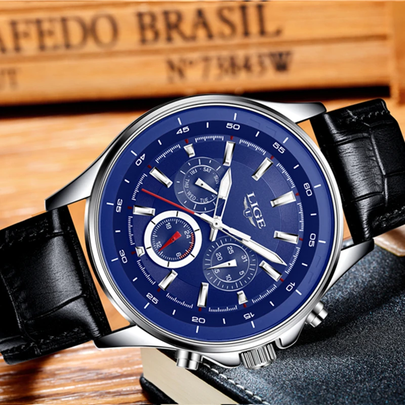 LIGE новые часы мужские брендовые Роскошные военные Мужские кварцевые деловые