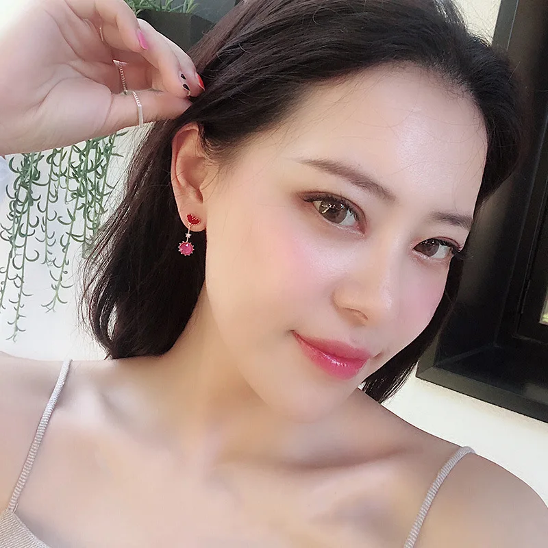Женские серьги капельки HUANZHI элегантные в форме красного сердца из