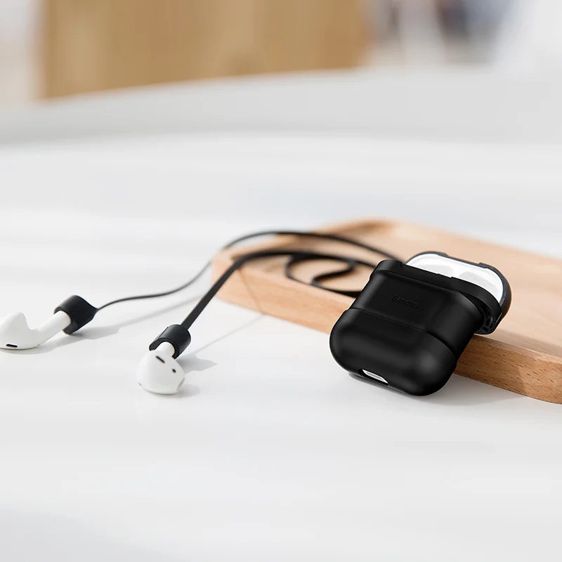 Black Baseus силиконовый чехол для Airpods, защитный чехол для Apple Airpods, чехол для зарядки с ремешком против потери, для Airpod Air pods - Цвет: Black